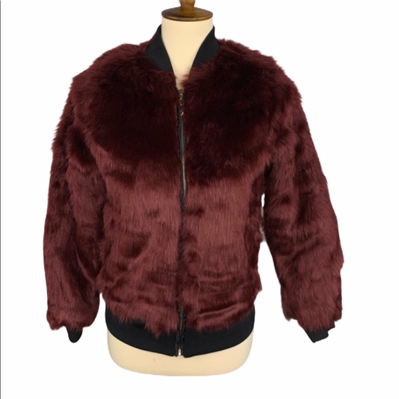 Say What? Jackets & Blazers - Say What Burgundy Faux Fur Bomber Jacket XS